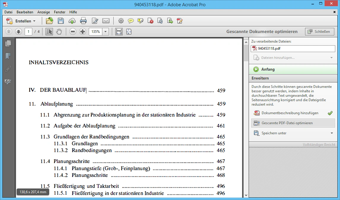 Automatische Optimierung der gescannten PDF-Datei im Aktionsassistenten.